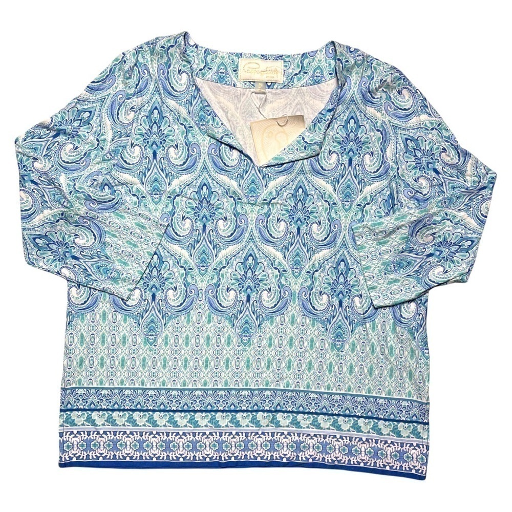 Cappagallo Blue Sea Glass Long Sleeve Blouse PL